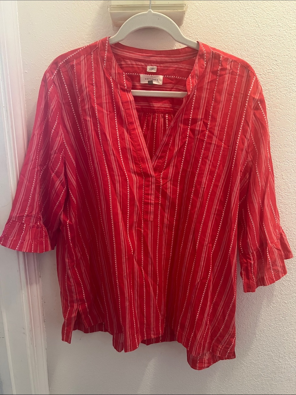 LOFT Red Striped Split-Neck Tunic